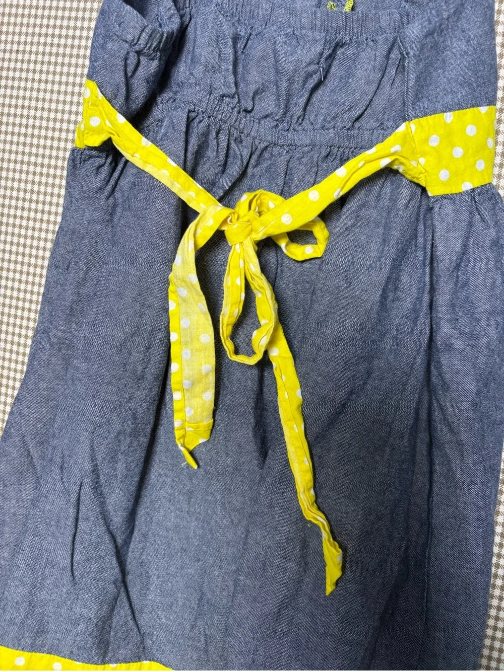 Basic Editions Chambray & Yellow Polka Dot Sundress Girls Size L (10/12)
